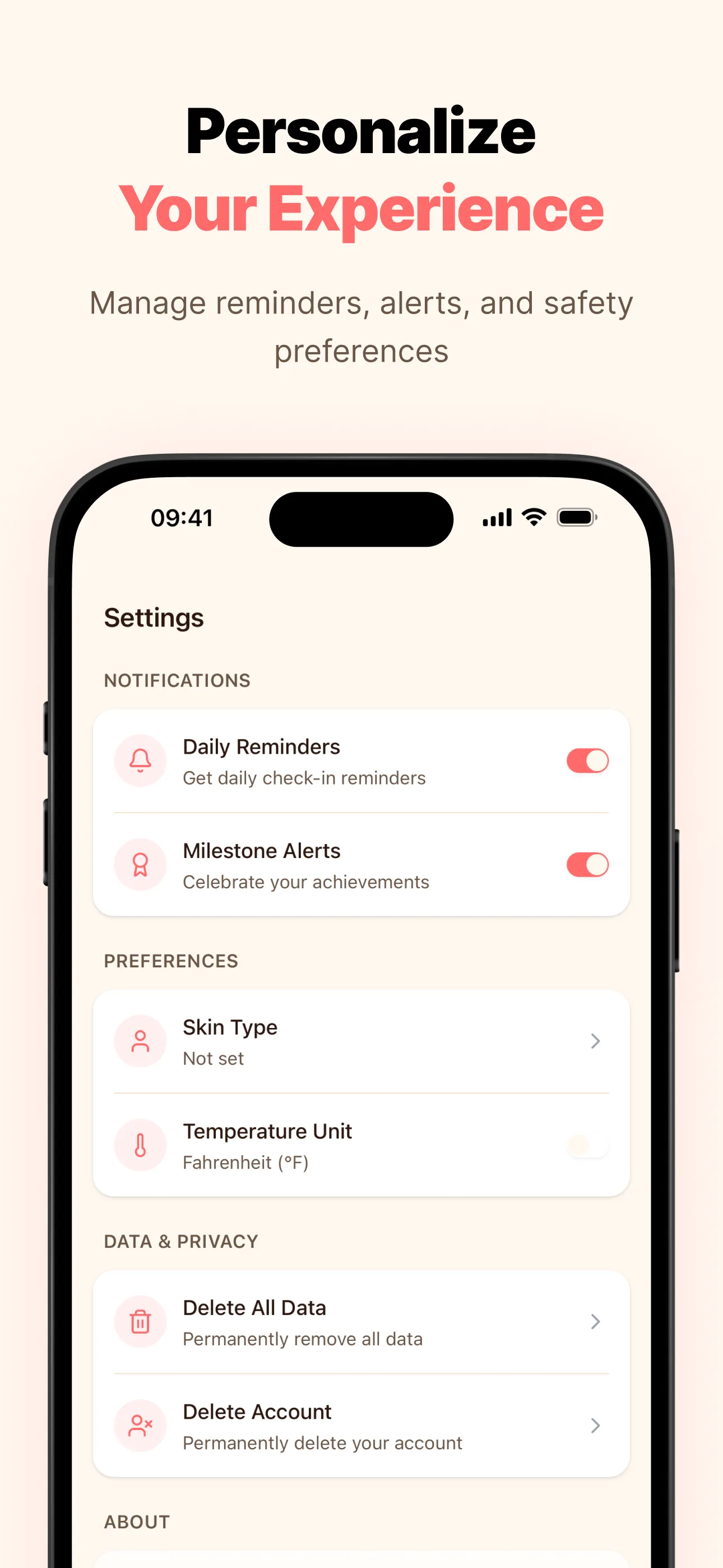 Settings - Personalize your experience